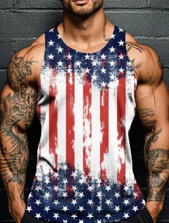 Veterans Day Men's Patriot Patriotic Veteran American US Flag T Shirt Vest Top Sleeveless T shirt 3D Print Crew Neck Shirt Vacation Casual Hawaiian Holiday White 1 White Summer Spring Clothing