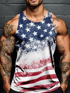 Veterans Day Men's Patriot Patriotic Veteran American US Flag T Shirt Vest Top Sleeveless T shirt 3D Print Crew Neck Shirt Vacation Casual Hawaiian Holiday White 1 White Summer Spring Clothing