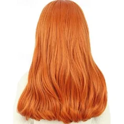 Vgbeaty Kids Child Long Wave Orange Wig with Green Silk Scarf and Purple Headband Anime Cosplay Wig Halloween Wigs