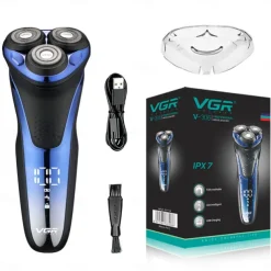 VGR Electric Razor for Men USB Rechargeable 3D Rotary Men's Shaver Pop-up Beard Trimmer Grooming Kit IPX7-Waterproof Corded & Cordless Wet Dry Beard Shavers LED Display