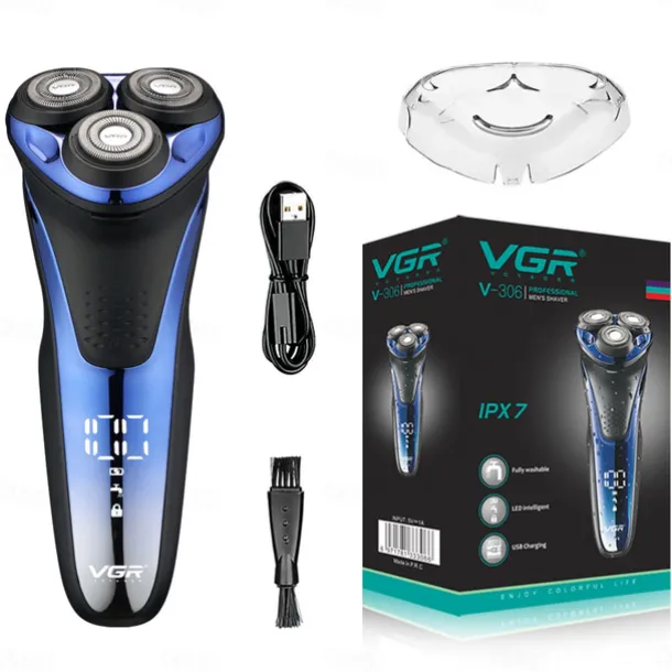 VGR Electric Razor for Men USB Rechargeable 3D Rotary Men's Shaver Pop-up Beard Trimmer Grooming Kit IPX7-Waterproof Corded & Cordless Wet Dry Beard Shavers LED Display