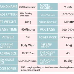 VGR Electric Razor for Men USB Rechargeable 3D Rotary Men's Shaver Pop-up Beard Trimmer Grooming Kit IPX7-Waterproof Corded & Cordless Wet Dry Beard Shavers LED Display