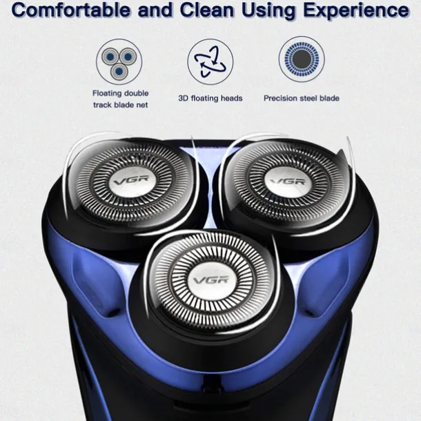 VGR Electric Razor for Men USB Rechargeable 3D Rotary Men's Shaver Pop-up Beard Trimmer Grooming Kit IPX7-Waterproof Corded & Cordless Wet Dry Beard Shavers LED Display