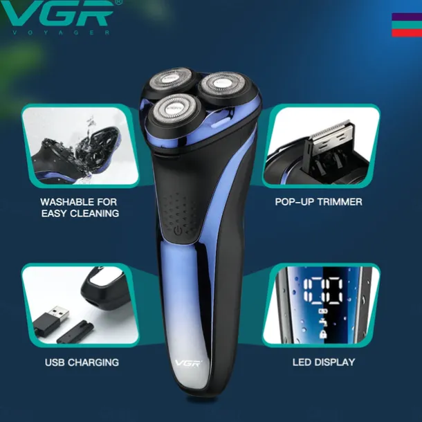 VGR Electric Razor for Men USB Rechargeable 3D Rotary Men's Shaver Pop-up Beard Trimmer Grooming Kit IPX7-Waterproof Corded & Cordless Wet Dry Beard Shavers LED Display