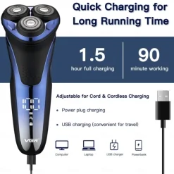 VGR Electric Razor for Men USB Rechargeable 3D Rotary Men's Shaver Pop-up Beard Trimmer Grooming Kit IPX7-Waterproof Corded & Cordless Wet Dry Beard Shavers LED Display