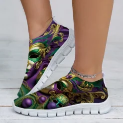 Vibrant Women's Slip-On Athletic Shoes with Carnival Mask Design, Ideal for Festive Occasions, Parades, and Casual Wear