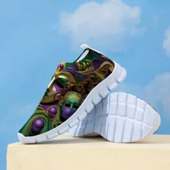 Vibrant Women's Slip-On Athletic Shoes with Carnival Mask Design, Ideal for Festive Occasions, Parades, and Casual Wear