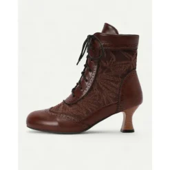Victorian Style Women's Ankle Boots with Lace Design and Faux Leather Accents – Vintage Lace-Up Footwear for Casual and Costume Occasions