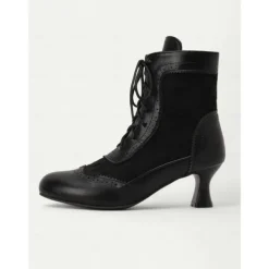Victorian Style Women's Ankle Boots with Lace Design and Faux Leather Accents – Vintage Lace-Up Footwear for Casual and Costume Occasions