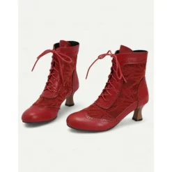 Victorian Style Women's Ankle Boots with Lace Design and Faux Leather Accents – Vintage Lace-Up Footwear for Casual and Costume Occasions