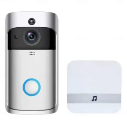 Video Doorbell Camera Wireless Battery Powered WiFi Video Doorbell Camera Motion Detector 2-Way Talk HD Video Night Vision Cloud Storage Battery Powered 2.4G WiFi Smart Home Security Doorbell C