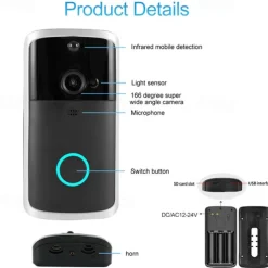 Video Doorbell Camera Wireless Battery Powered WiFi Video Doorbell Camera Motion Detector 2-Way Talk HD Video Night Vision Cloud Storage Battery Powered 2.4G WiFi Smart Home Security Doorbell C