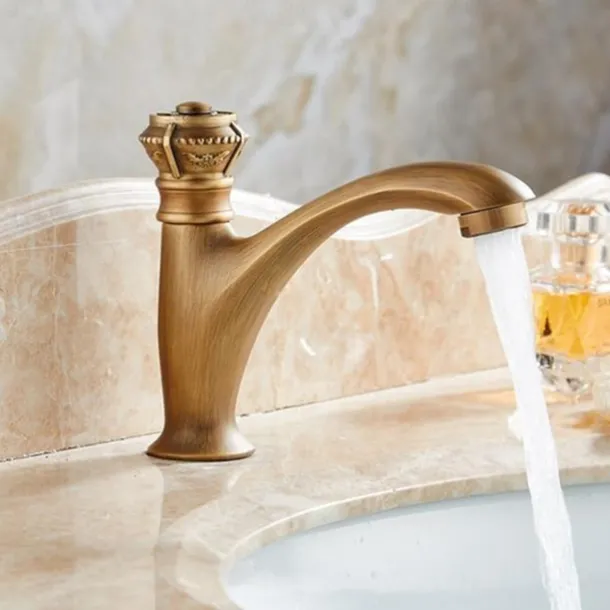 Vintage Bathroom Sink Faucet Cold Water Only, Monobloc Washroom Basin Taps Single Handle One Hole Deck Mounted Retro Antique Style