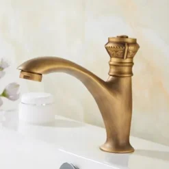 Vintage Bathroom Sink Faucet Cold Water Only, Monobloc Washroom Basin Taps Single Handle One Hole Deck Mounted Retro Antique Style