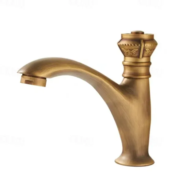 Vintage Bathroom Sink Faucet Cold Water Only, Monobloc Washroom Basin Taps Single Handle One Hole Deck Mounted Retro Antique Style