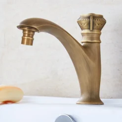 Vintage Bathroom Sink Faucet Cold Water Only, Monobloc Washroom Basin Taps Single Handle One Hole Deck Mounted Retro Antique Style