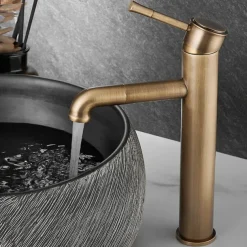 Vintage Bathroom Sink Mixer Faucet Tall, Monobloc Washroom Basin Taps Single Handle One Hole Deck Mounted Antique, with Hot and Cold Hose Retro Water Taps Brass Black