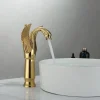 Vintage Bathroom Sink Mixer Faucet Brass Swan Shap, Monobloc Washroom Basin Taps Single Handle One Hole Deck Mounted, Mono Water Vessel Tap Hot and Cold Hose Antique Retro