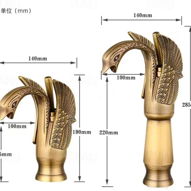 Vintage Bathroom Sink Mixer Faucet Brass Swan Shap, Monobloc Washroom Basin Taps Single Handle One Hole Deck Mounted, Mono Water Vessel Tap Hot and Cold Hose Antique Retro