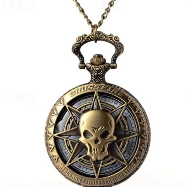 Vintage Bronze Steampunk Quartz Pocket Watch Hollow Carribean Pirate Skull Head Horror with Chain for Men Women Pendant necklace