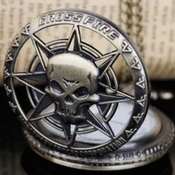 Vintage Bronze Steampunk Quartz Pocket Watch Hollow Carribean Pirate Skull Head Horror with Chain for Men Women Pendant necklace