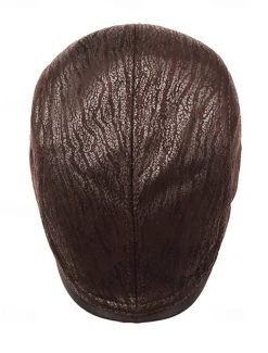 Vintage Brown Newsboy Beret Cap with Textured Pattern and Faux Leather Brim, Stylish Flat Cap for Men, Perfect for Casual Wear, Driving and Outdoor Activities