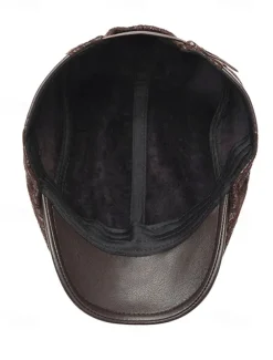 Vintage Brown Newsboy Beret Cap with Textured Pattern and Faux Leather Brim, Stylish Flat Cap for Men, Perfect for Casual Wear, Driving and Outdoor Activities