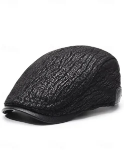 Vintage Brown Newsboy Beret Cap with Textured Pattern and Faux Leather Brim, Stylish Flat Cap for Men, Perfect for Casual Wear, Driving and Outdoor Activities