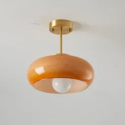 Vintage Ceiling Lights,Retro Glass Chandelier,Flush Mount Chandelier Light,Unique Brass Chandelier Dining