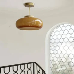 Vintage Ceiling Lights,Retro Glass Chandelier,Flush Mount Chandelier Light,Unique Brass Chandelier Dining