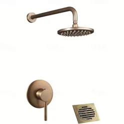 Vintage Concealed Shower Faucet Combo Set 8" Shower Head, Shower System Mixer Rough In Valve Rainfall High Pressure Head with Drain, Wall Monted Tub and Shower Trim Kit Bathroom Bath