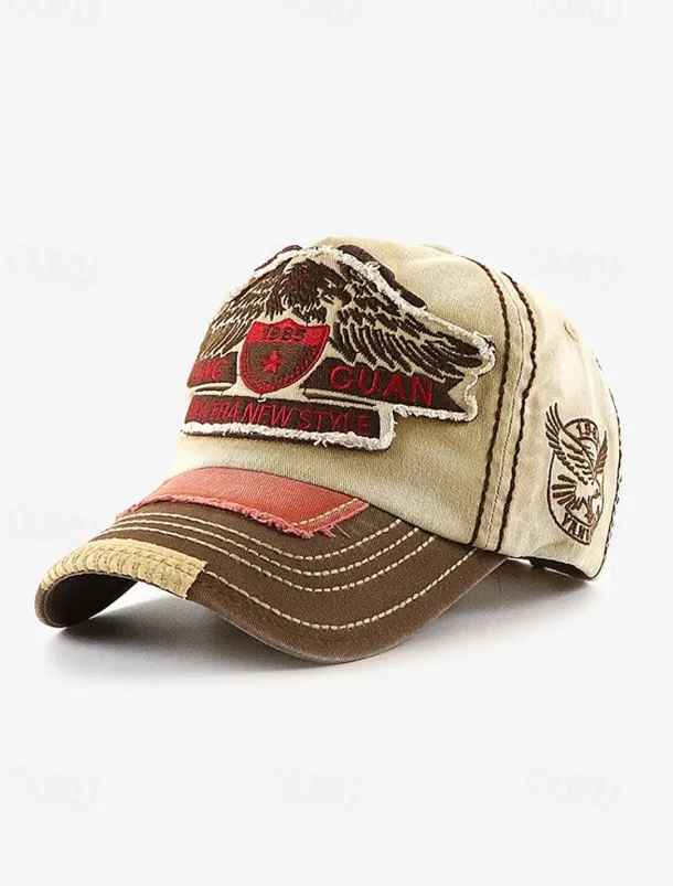 Vintage Distressed Baseball Cap with Embroidered Eagle Patch – Men's Casual Outdoor Hat for Sports and Fashion