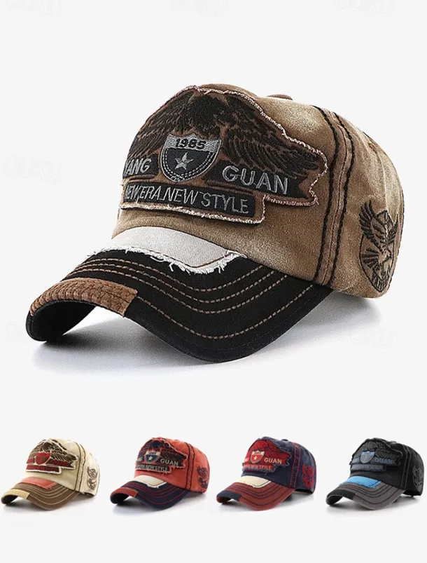 Vintage Distressed Baseball Cap with Embroidered Eagle Patch – Men's Casual Outdoor Hat for Sports and Fashion