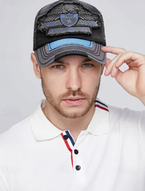 Vintage Distressed Baseball Cap with Embroidered Eagle Patch – Men's Casual Outdoor Hat for Sports and Fashion