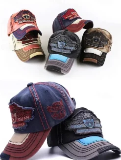 Vintage Distressed Baseball Cap with Embroidered Eagle Patch – Men's Casual Outdoor Hat for Sports and Fashion