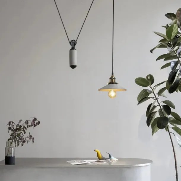 Vintage Edison Ceiling Pendant Light Height Adjustable Cable E27 Industrial Pulley Lighting Island Lamp