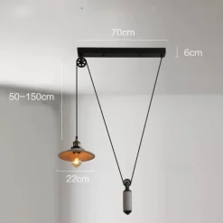 Vintage Edison Ceiling Pendant Light Height Adjustable Cable E27 Industrial Pulley Lighting Island Lamp