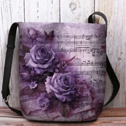 Vintage Floral Music Note Shoulder Bag for Women – Artistic Rose Print Crossbody Bag, Perfect for Casual Outings, Shopping and Everyday Use