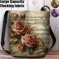 Vintage Floral Music Note Shoulder Bag for Women – Artistic Rose Print Crossbody Bag, Perfect for Casual Outings, Shopping and Everyday Use