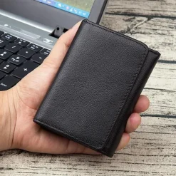 Vintage Genuine Leather Mens Trifold Wallet with Coin Pocket