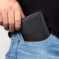 Vintage Genuine Leather Mens Trifold Wallet with Coin Pocket