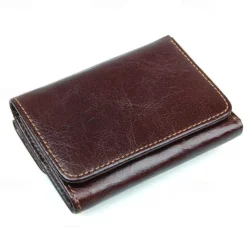 Vintage Genuine Leather Mens Trifold Wallet with Coin Pocket