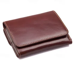 Vintage Genuine Leather Mens Trifold Wallet with Coin Pocket