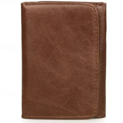Vintage Genuine Leather Mens Trifold Wallet with Coin Pocket