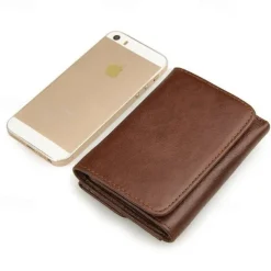 Vintage Genuine Leather Mens Trifold Wallet with Coin Pocket
