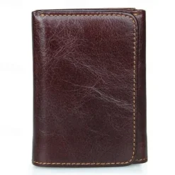 Vintage Genuine Leather Mens Trifold Wallet with Coin Pocket