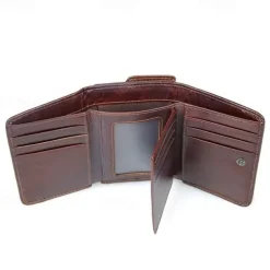 Vintage Genuine Leather Mens Trifold Wallet with Coin Pocket