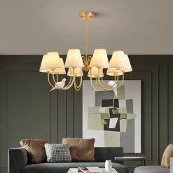 Vintage Gold Brass 6/8/10-Lights Sputnik Chandelier Unique Flared Fabric Shade During Light Unique Metal Gooseneck Ceiling Lamp for Living Room Hallway-Copper