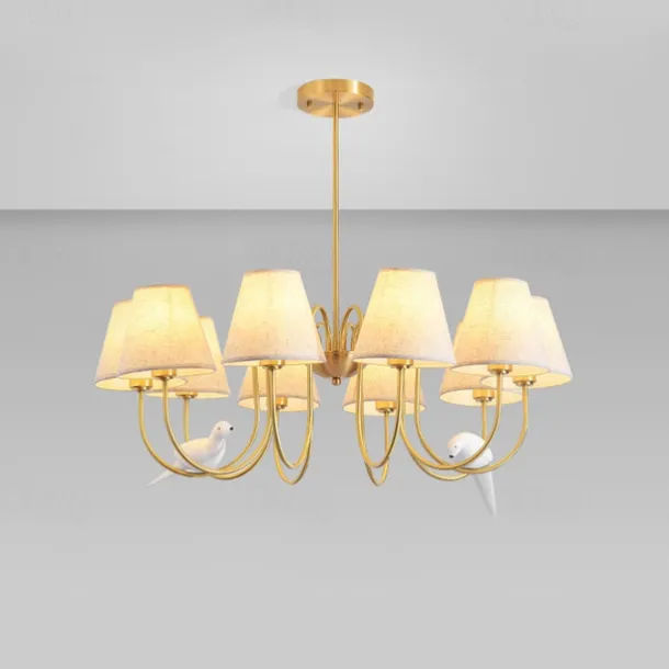 Vintage Gold Brass 6/8/10-Lights Sputnik Chandelier Unique Flared Fabric Shade During Light Unique Metal Gooseneck Ceiling Lamp for Living Room Hallway-Copper