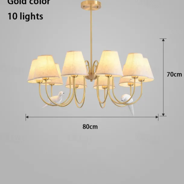 Vintage Gold Brass 6/8/10-Lights Sputnik Chandelier Unique Flared Fabric Shade During Light Unique Metal Gooseneck Ceiling Lamp for Living Room Hallway-Copper